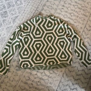 Maeve Green and White Geometric Sweater